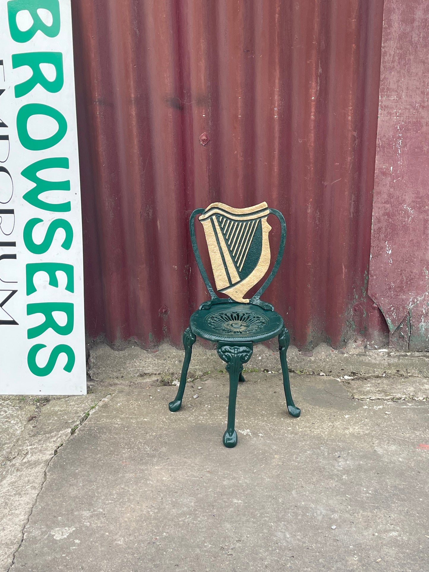 Irish Harp Cast Iron Chair Celtic Style Ornate Metal Pub Chair