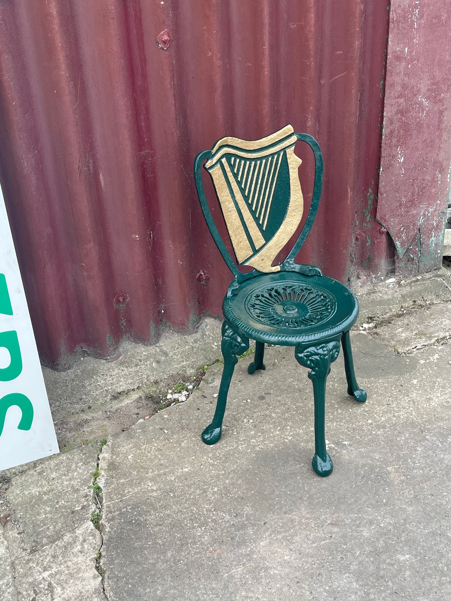 Irish Harp Cast Iron Chair Celtic Style Ornate Metal Pub Chair