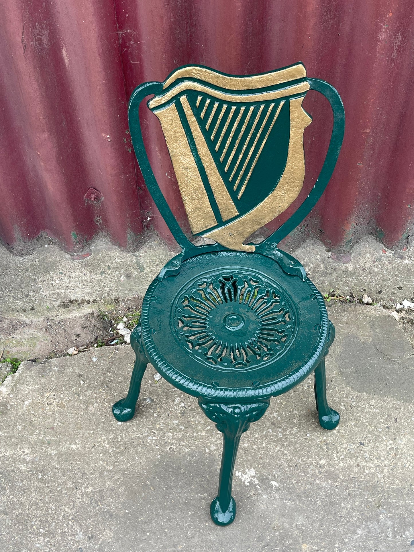 Irish Harp Cast Iron Chair Celtic Style Ornate Metal Pub Chair