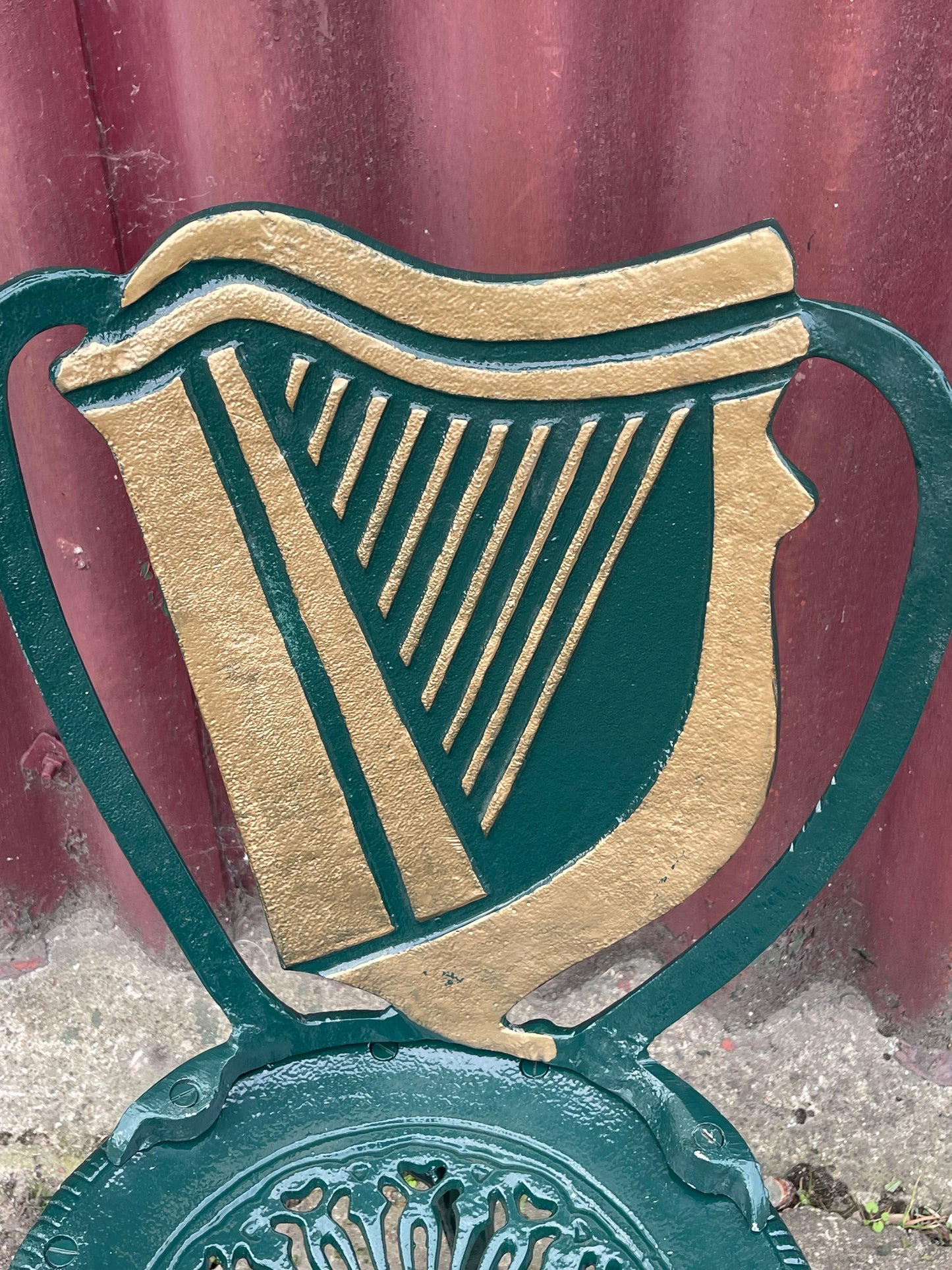 Irish Harp Cast Iron Chair Celtic Style Ornate Metal Pub Chair