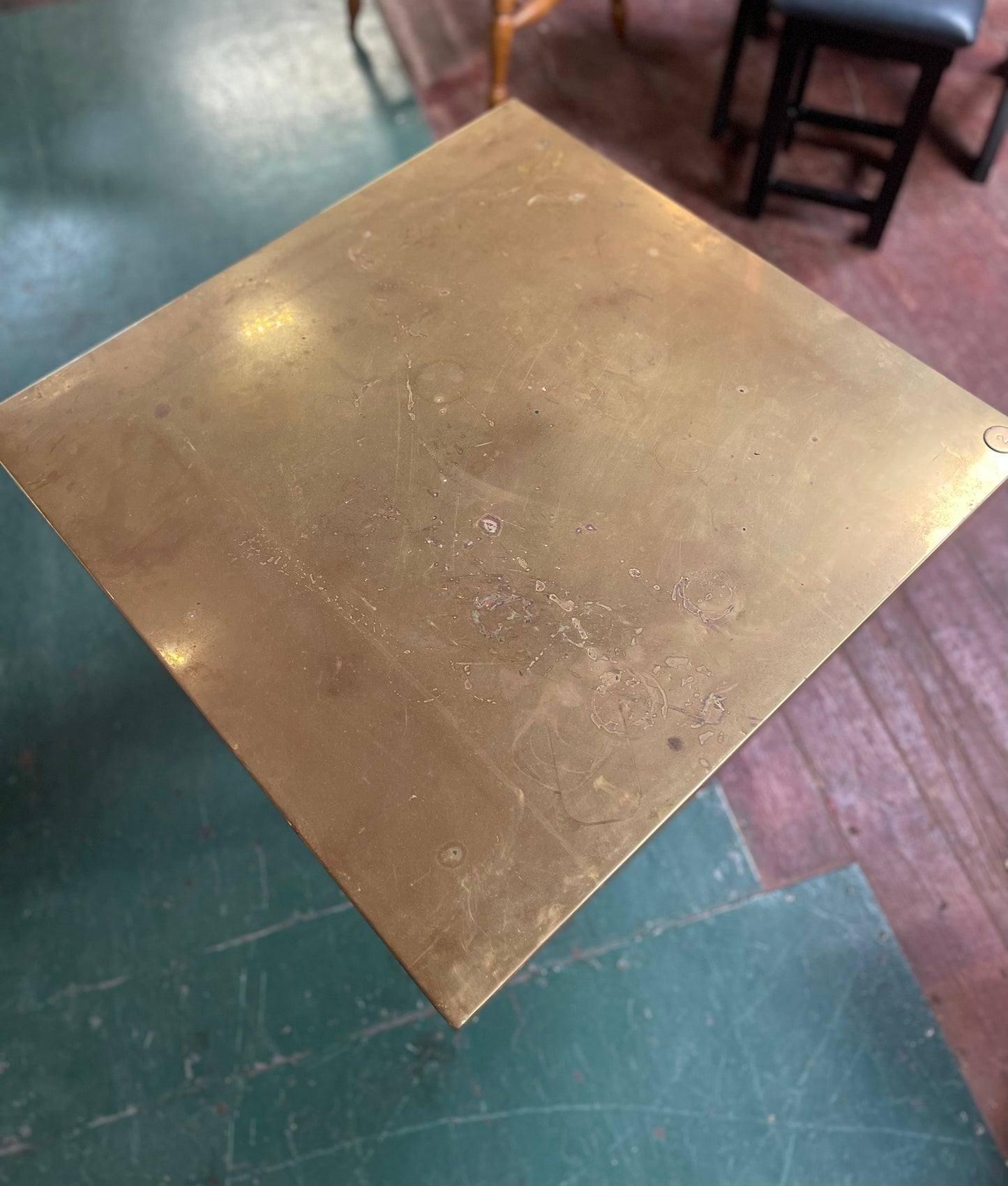 Vintage / retro solid brass pub table with cast iron base