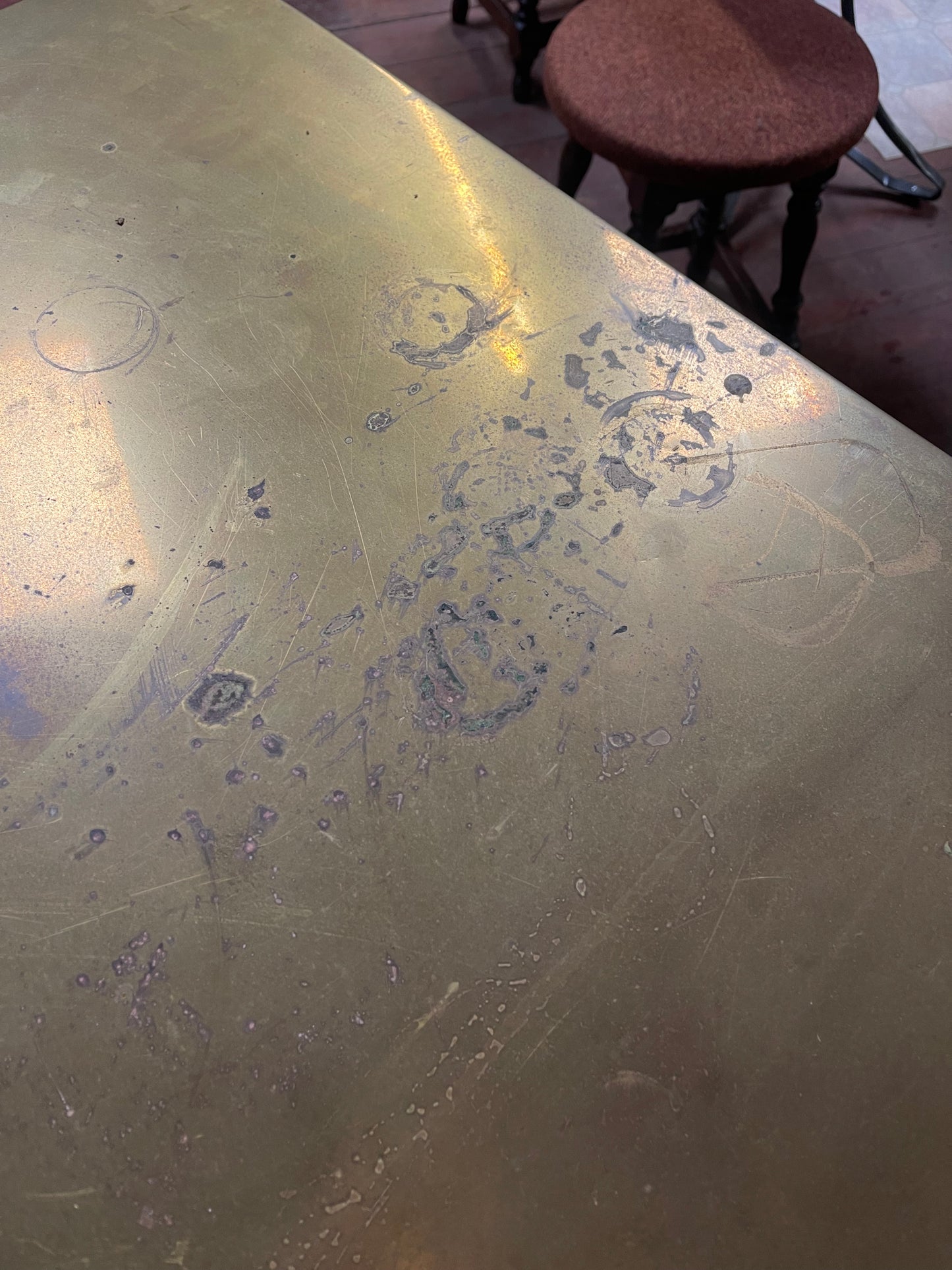 Vintage / retro solid brass pub table with cast iron base