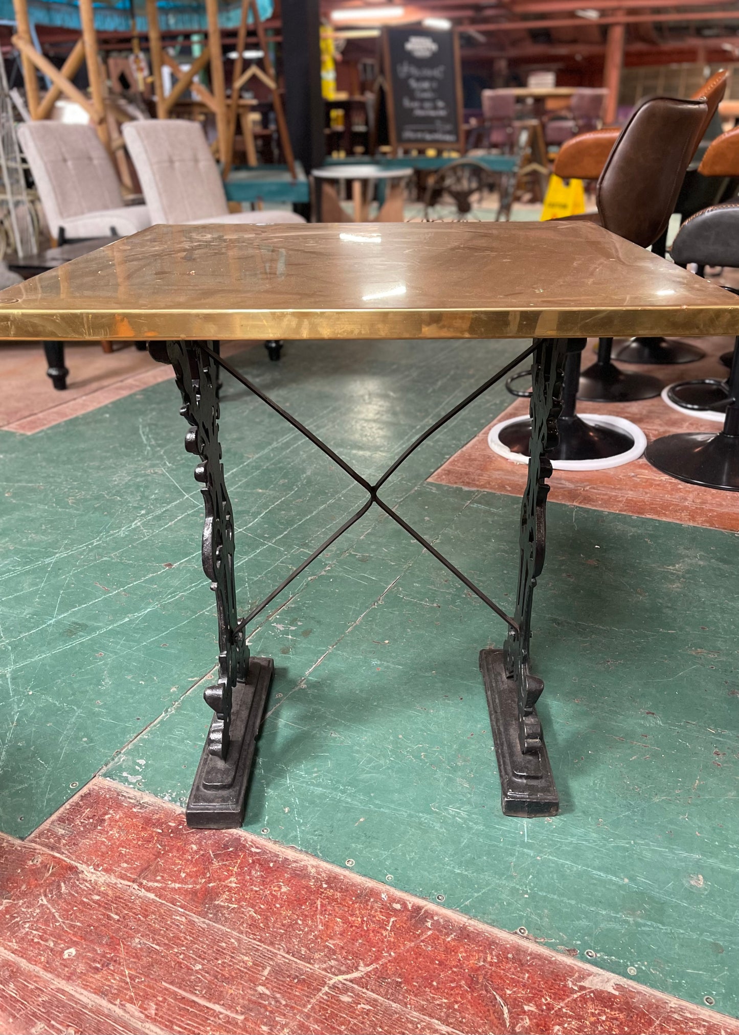 Vintage / retro solid brass pub table with cast iron base