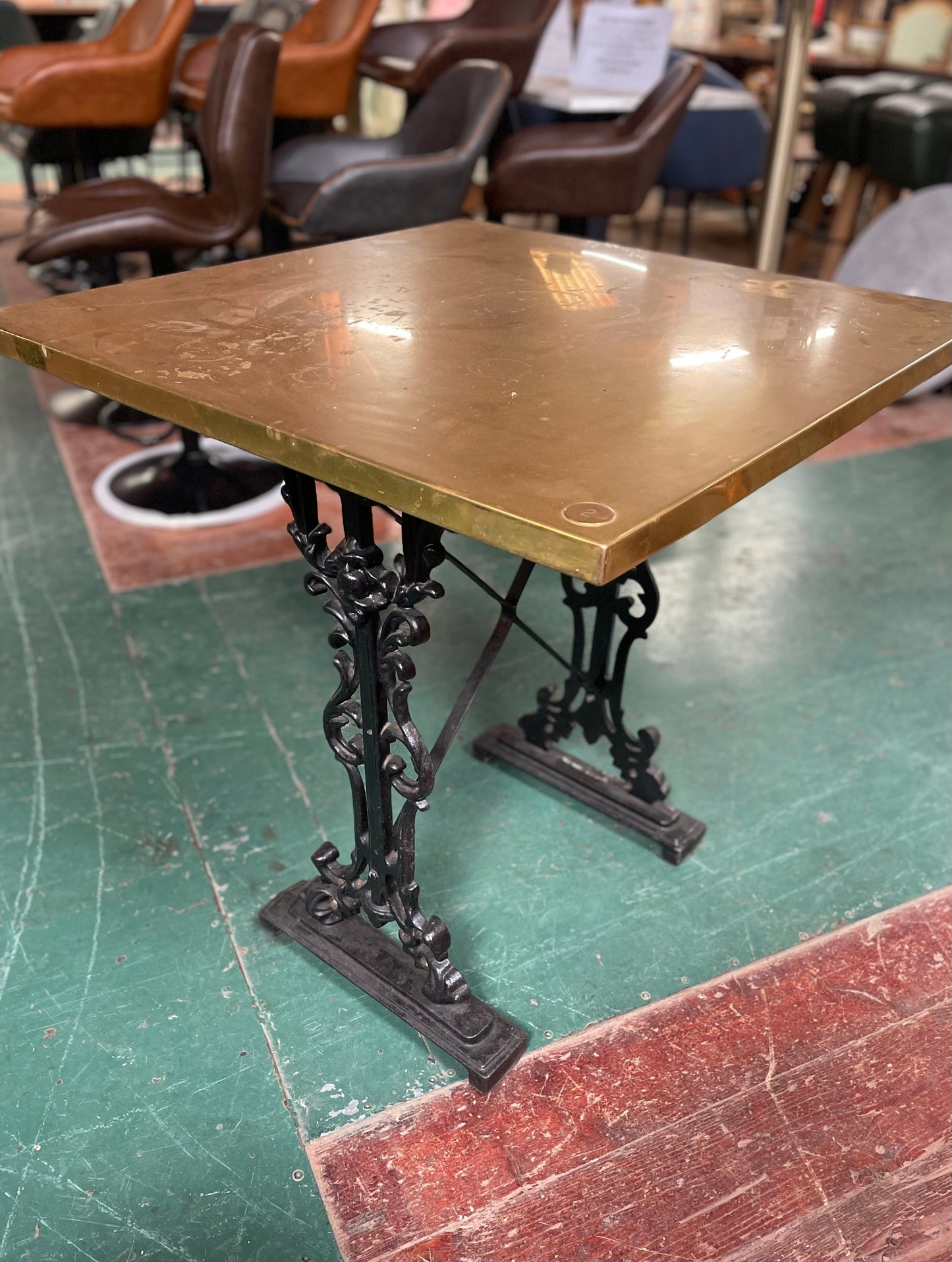 Vintage / retro solid brass pub table with cast iron base