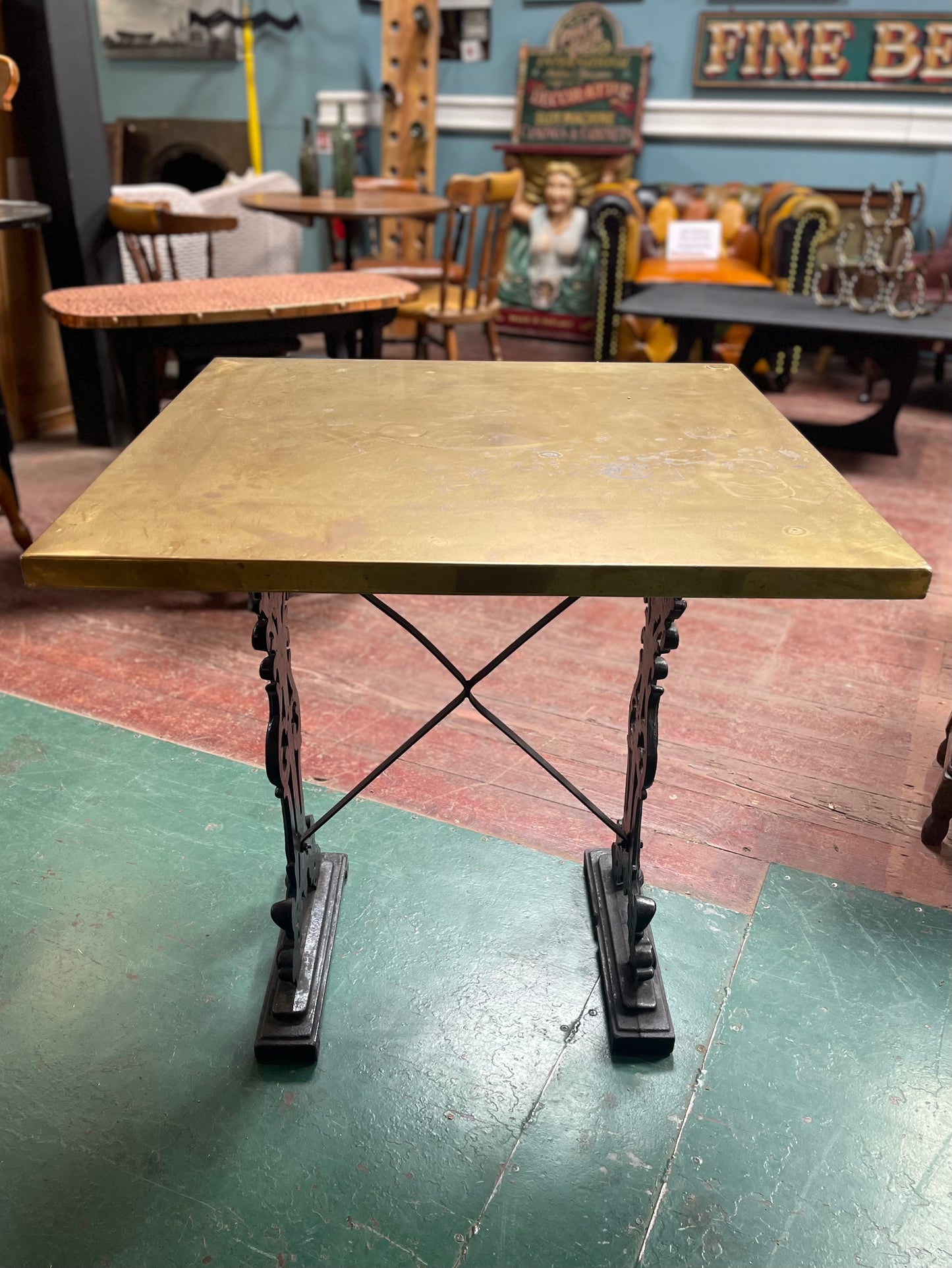 Vintage / retro solid brass pub table with cast iron base