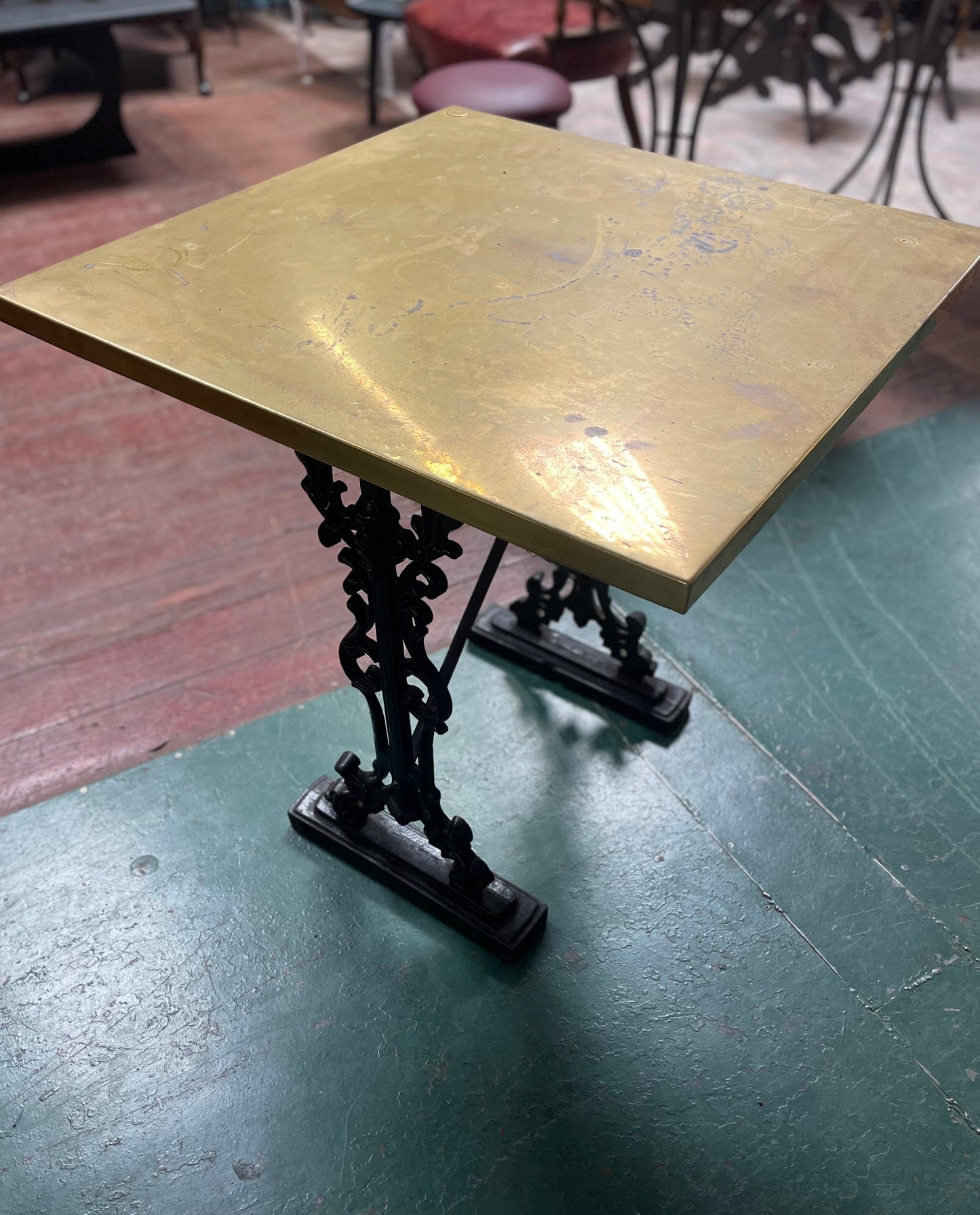 Vintage / retro solid brass pub table with cast iron base