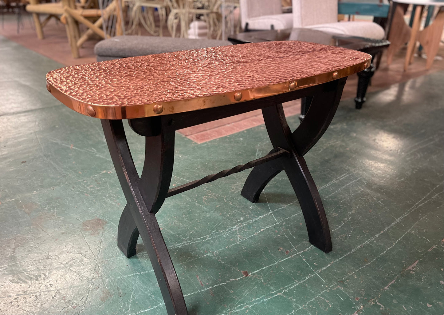 Retro / vintage style hammered copper top pub table