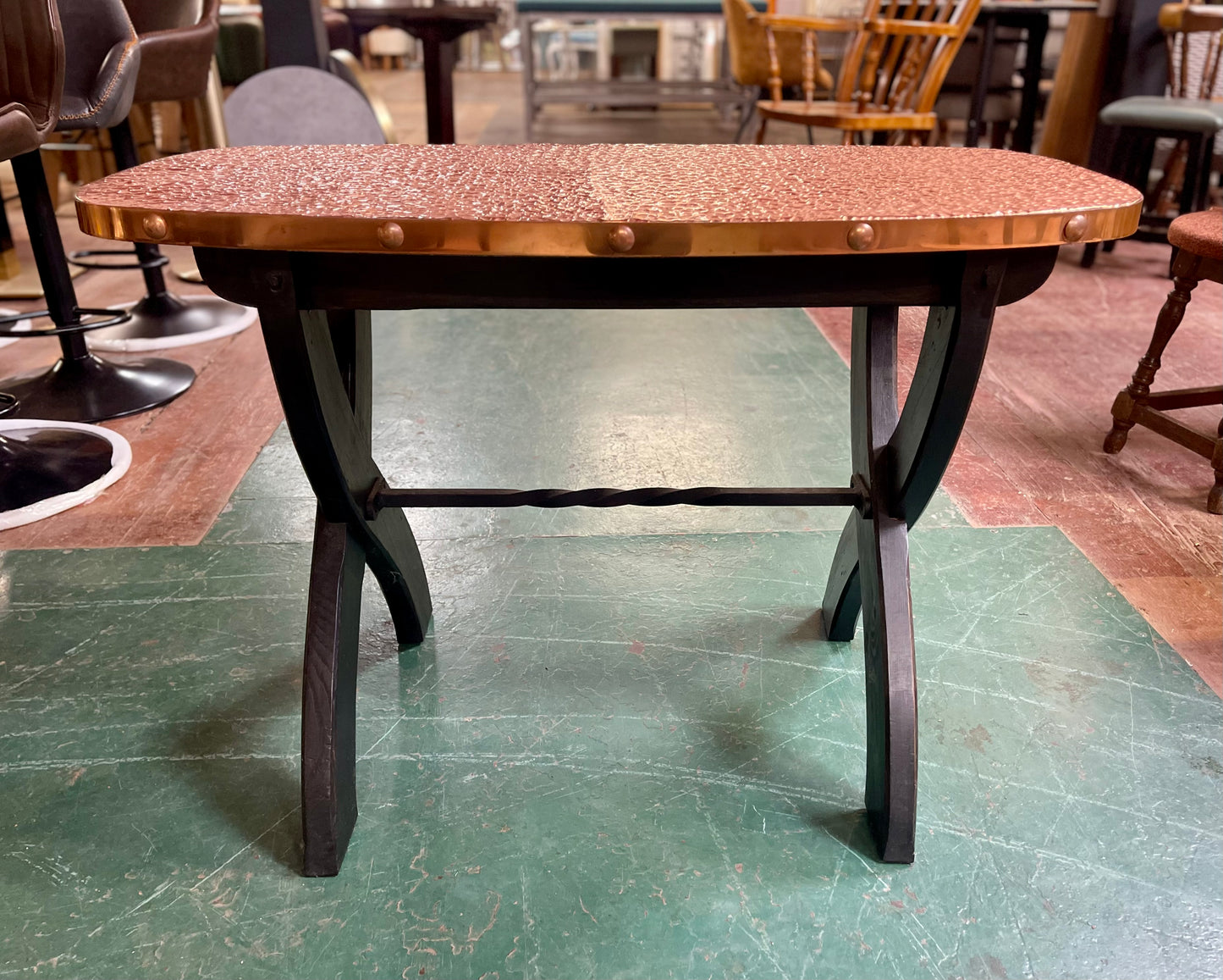 Retro / vintage style hammered copper top pub table