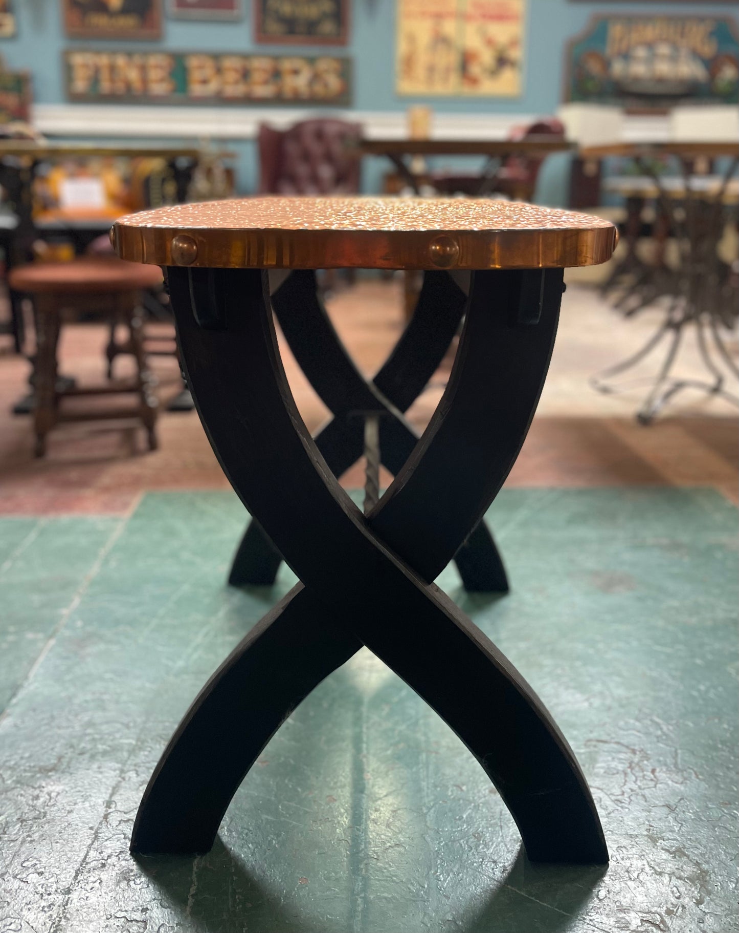 Retro / vintage style hammered copper top pub table