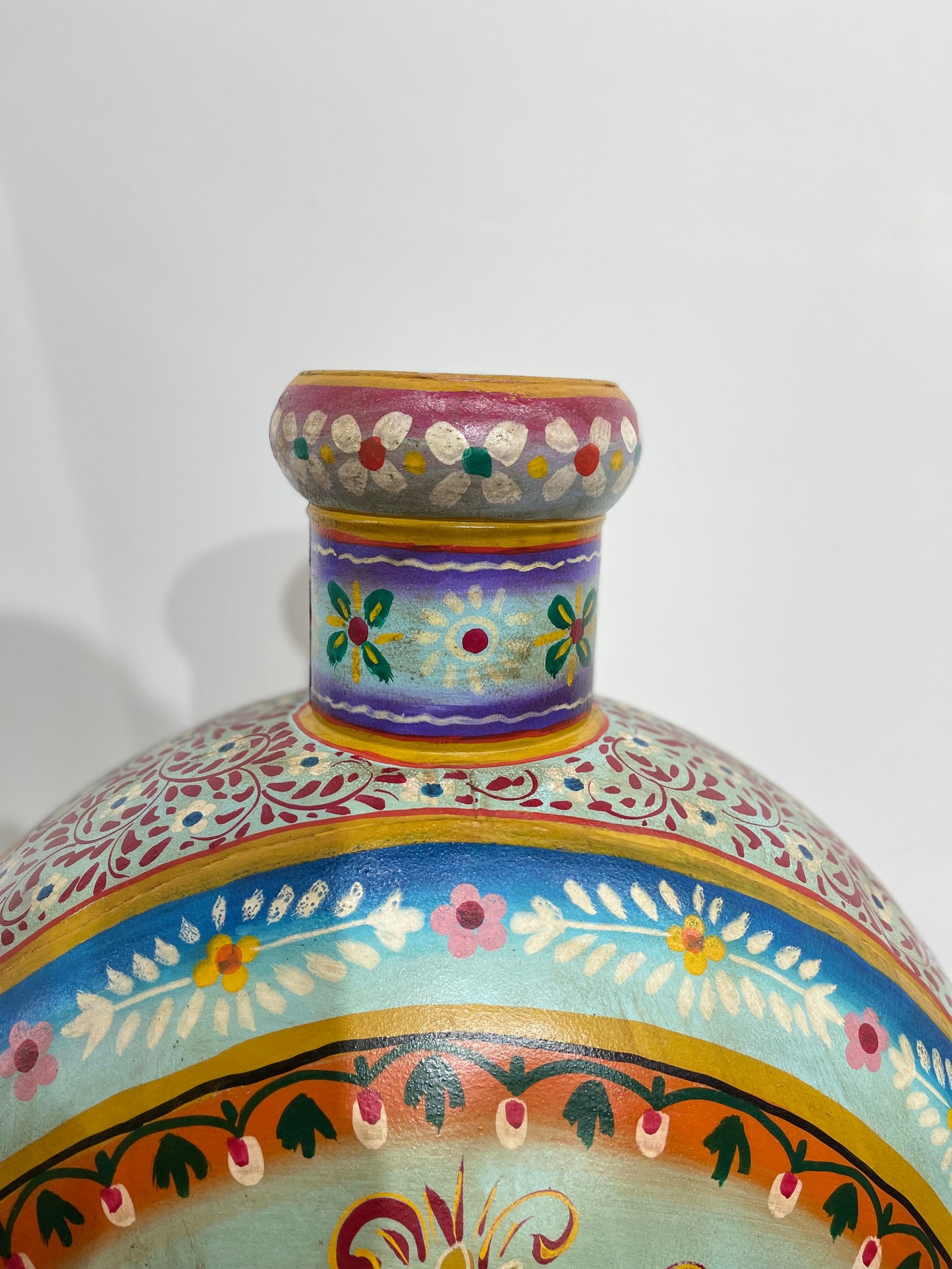 Hand-Painted Indian Rajasthani Decorative Bottle Vase Floral Folk Art Ornament