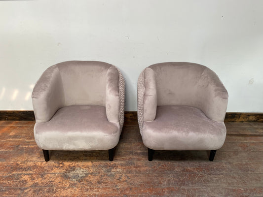 Pair of grey fabric tub armchairs