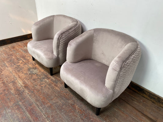 Pair of grey fabric tub armchairs
