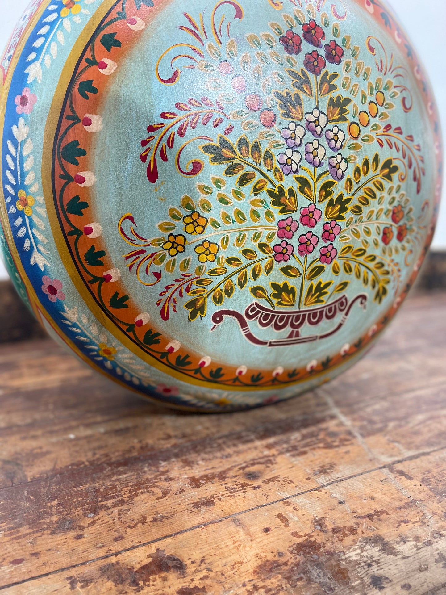 Hand-Painted Indian Rajasthani Decorative Bottle Vase Floral Folk Art Ornament