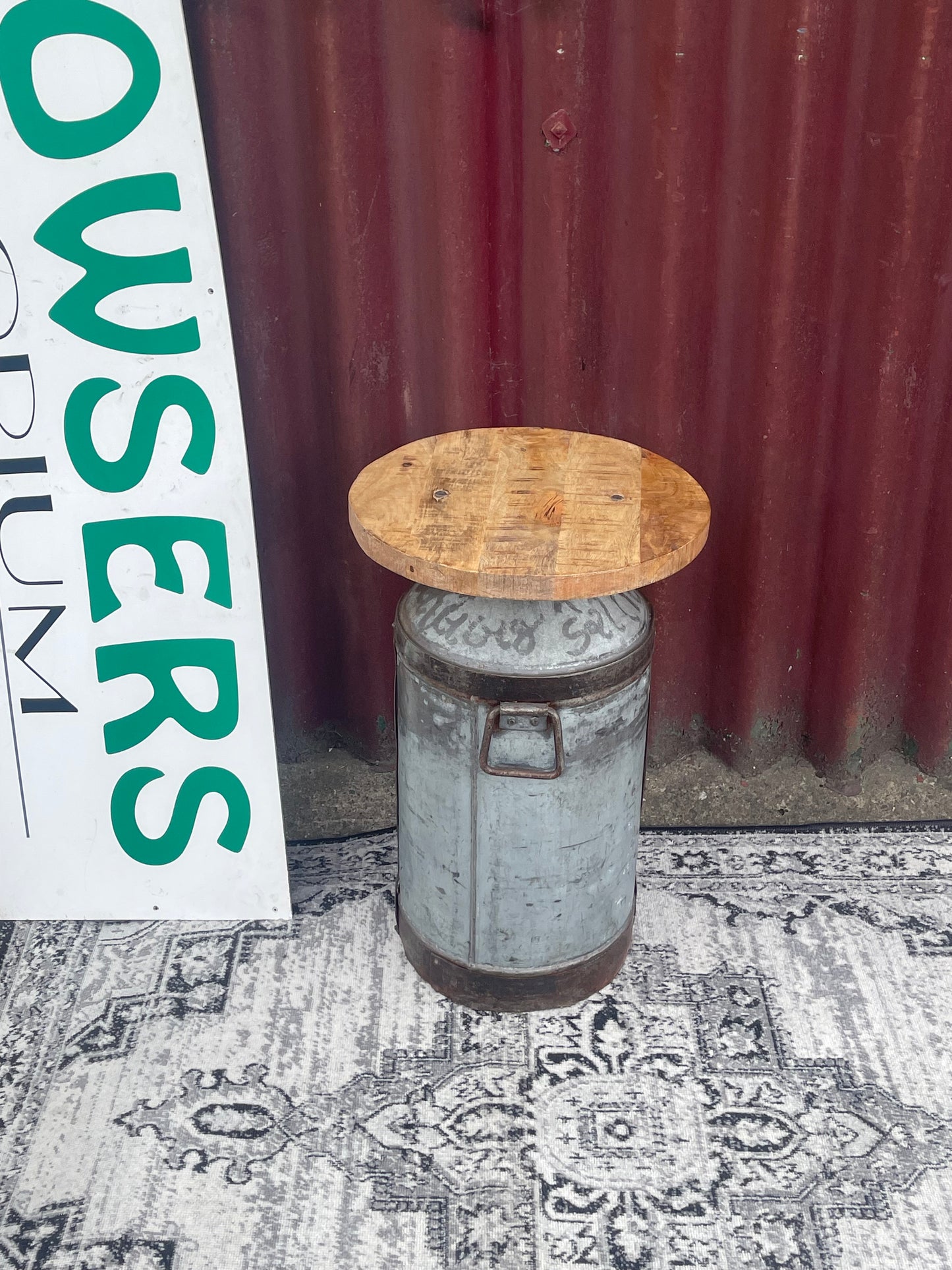 Industrial Upcycled Metal Drum Side Table Reclaimed Wood Top Rustic Bar Stool