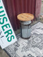 Industrial Upcycled Metal Drum Side Table Reclaimed Wood Top Rustic Bar Stool