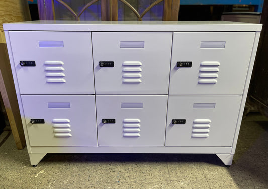 White metal cabinet with 6 individual lockers