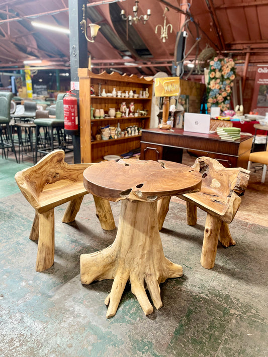 Rootwood Live Edge Dining Table & 2 Chairs Rustic Solid Wood Natural Set