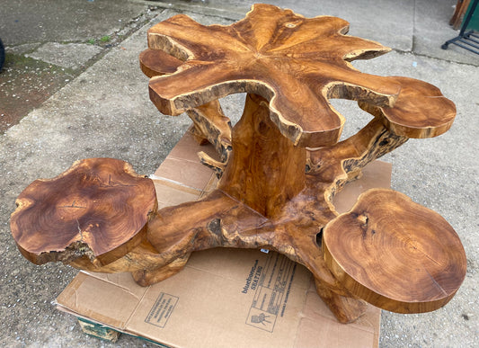 Combined root wood dining table and chairs