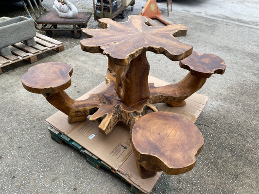 Combined root wood dining table and chairs