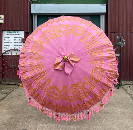 Handmade Bali Sun Parasol / Pink and Gold (Base not included)