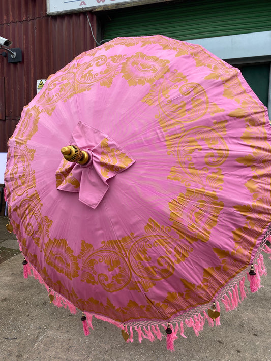 Handmade Bali Sun Parasol / Pink and Gold (Base not included)