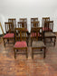 Set of 10 Traditional Oak Dining Chairs Slat Back Turned Legs Upholstered Seats