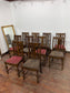 Set of 10 Traditional Oak Dining Chairs Slat Back Turned Legs Upholstered Seats