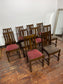 Set of 10 Traditional Oak Dining Chairs Slat Back Turned Legs Upholstered Seats