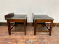 Pair of antique 1940s black leather and gold side tables