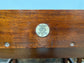 Pair of antique 1940s black leather and gold side tables