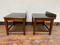Pair of antique 1940s black leather and gold side tables