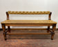 Set of 2 x long tan leather benches and tall pub table