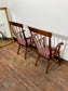Pair of Traditional Windsor Style Armchairs Pink Leather Effect Seat Wooden Chairs
