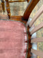 Pair of Traditional Windsor Style Armchairs Pink Leather Effect Seat Wooden Chairs