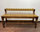 Set of 2 x long tan leather benches and tall pub table