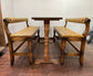 Set of 2 x long tan leather benches and tall pub table