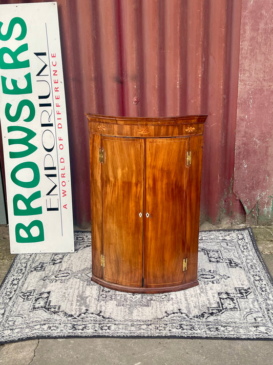 Genuine Antique Bow Front Corner Cabinet Floral Painted Door Decorative Storage