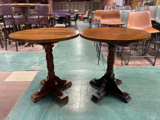 Pair of small round wooden pub tables