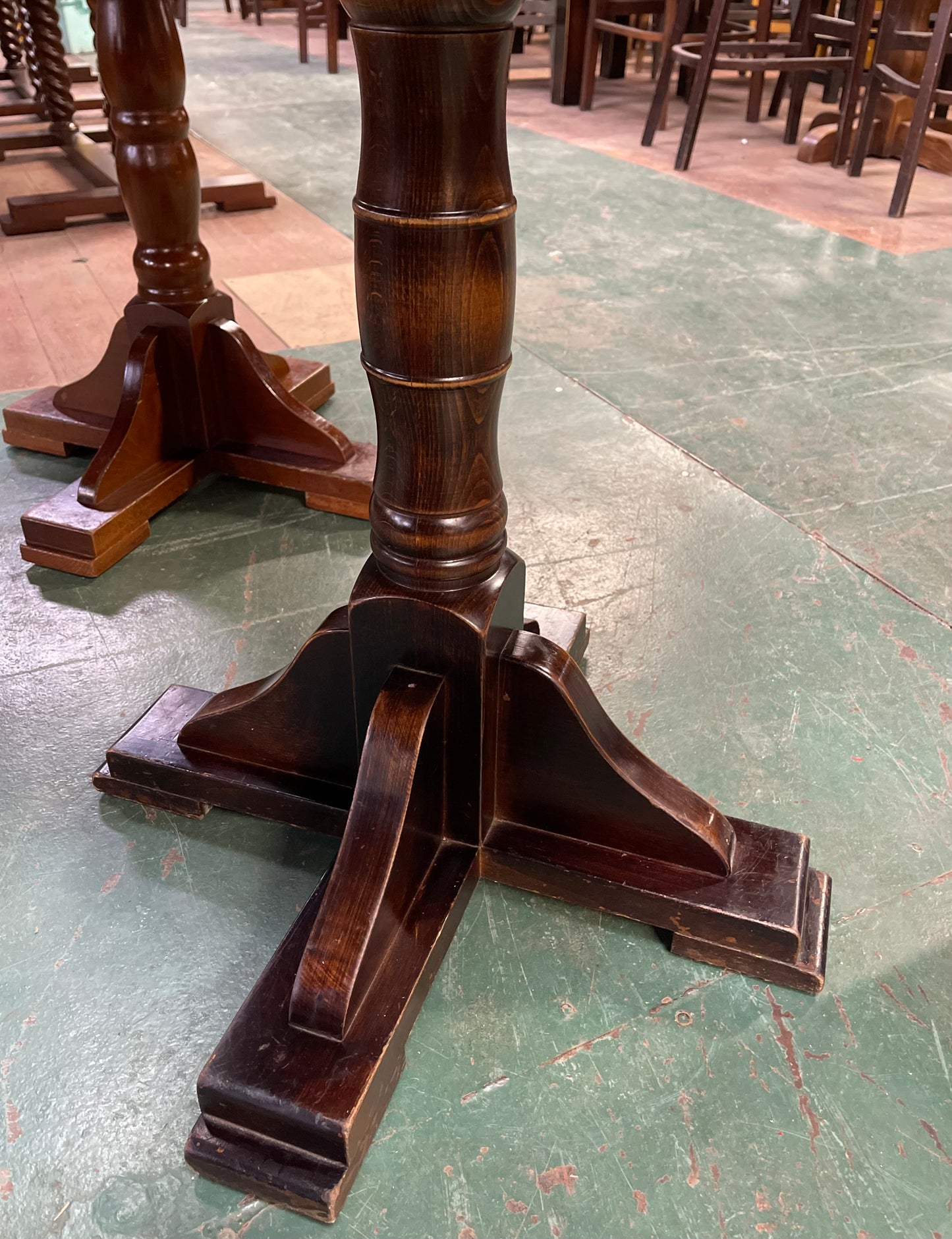 Pair of small round wooden pub tables
