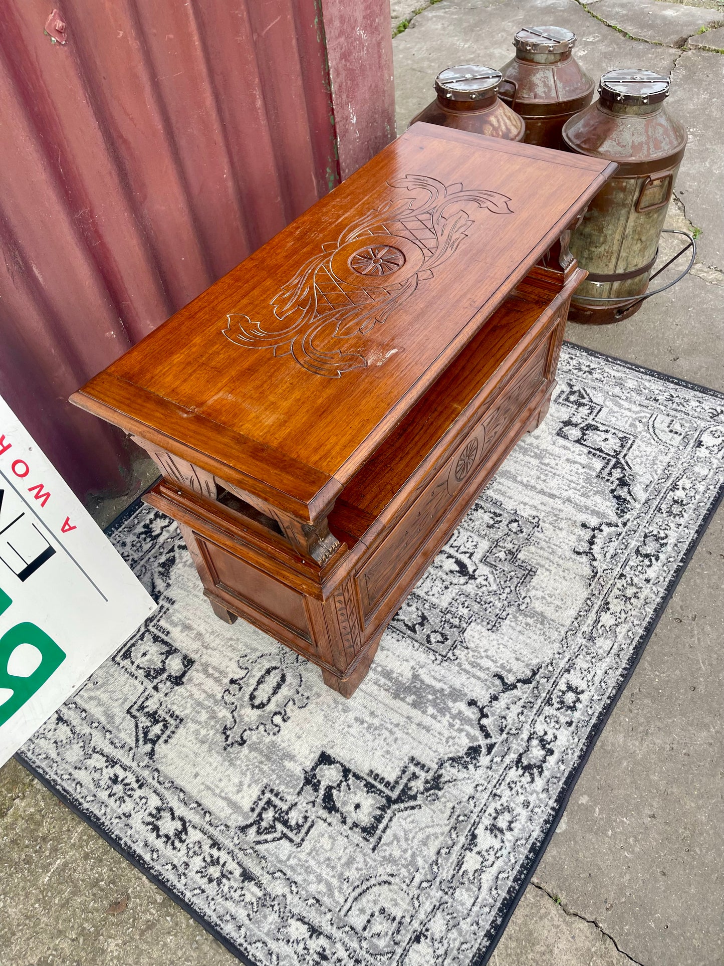 Genuine Antique Carved Oak Monk’s Bench Settle Storage Seat Hall Bench