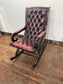 Burgundy Leather Button Back Rocking Chair Wooden Arms