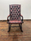 Burgundy Leather Button Back Rocking Chair Wooden Arms