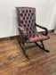 Burgundy Leather Button Back Rocking Chair Wooden Arms