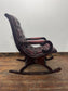 Burgundy Leather Button Back Rocking Chair Wooden Arms