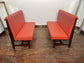 Pair of Red Leather Effect Wooden Booth Seating Benches for Hospitality