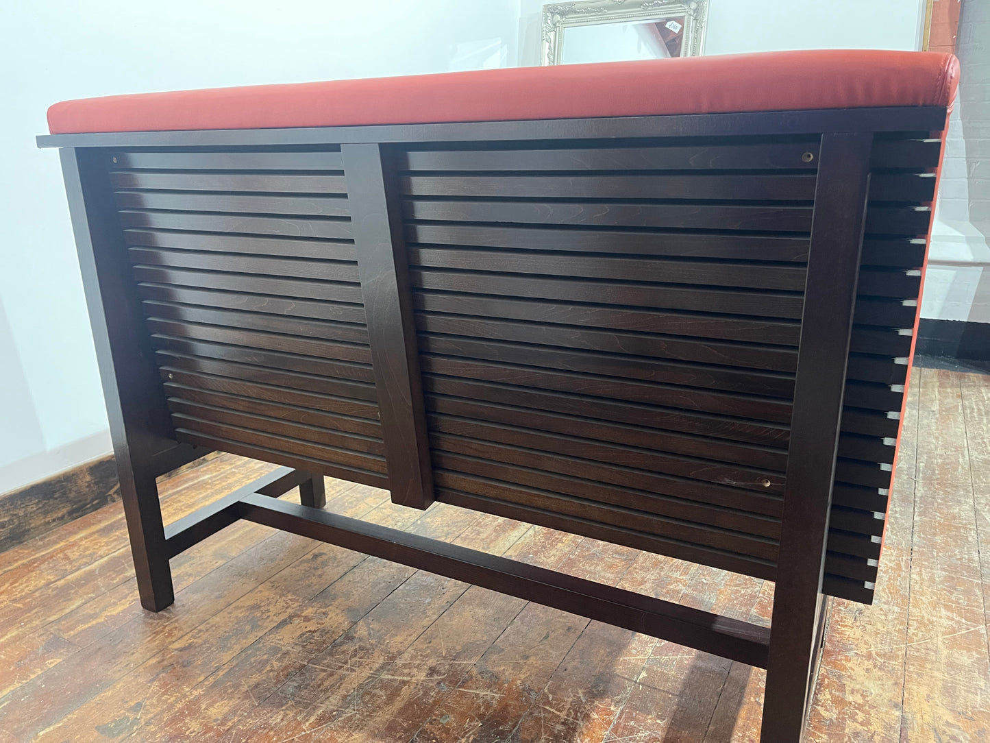 Pair of Red Leather Effect Wooden Booth Seating Benches for Hospitality