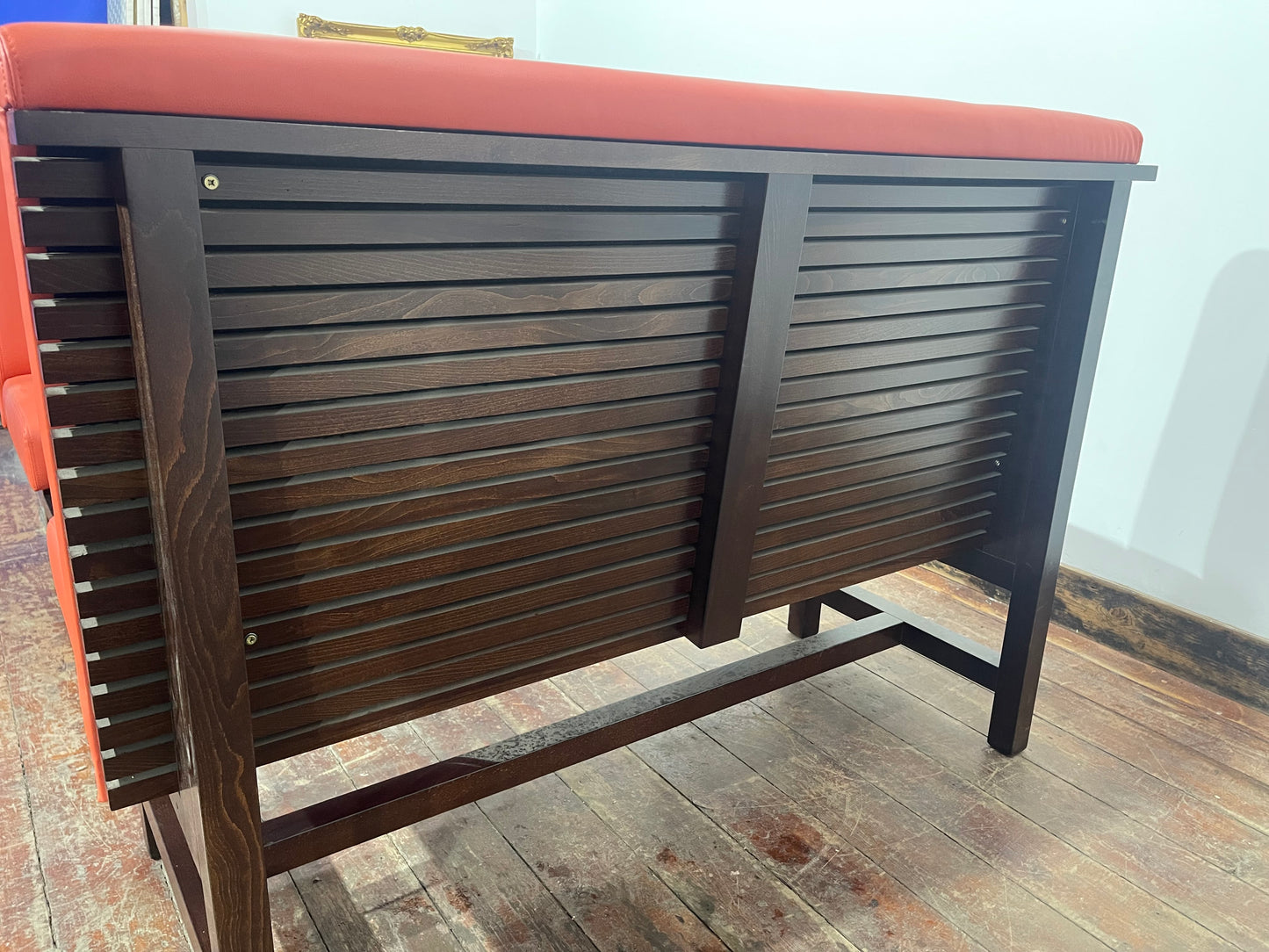 Pair of Red Leather Effect Wooden Booth Seating Benches for Hospitality