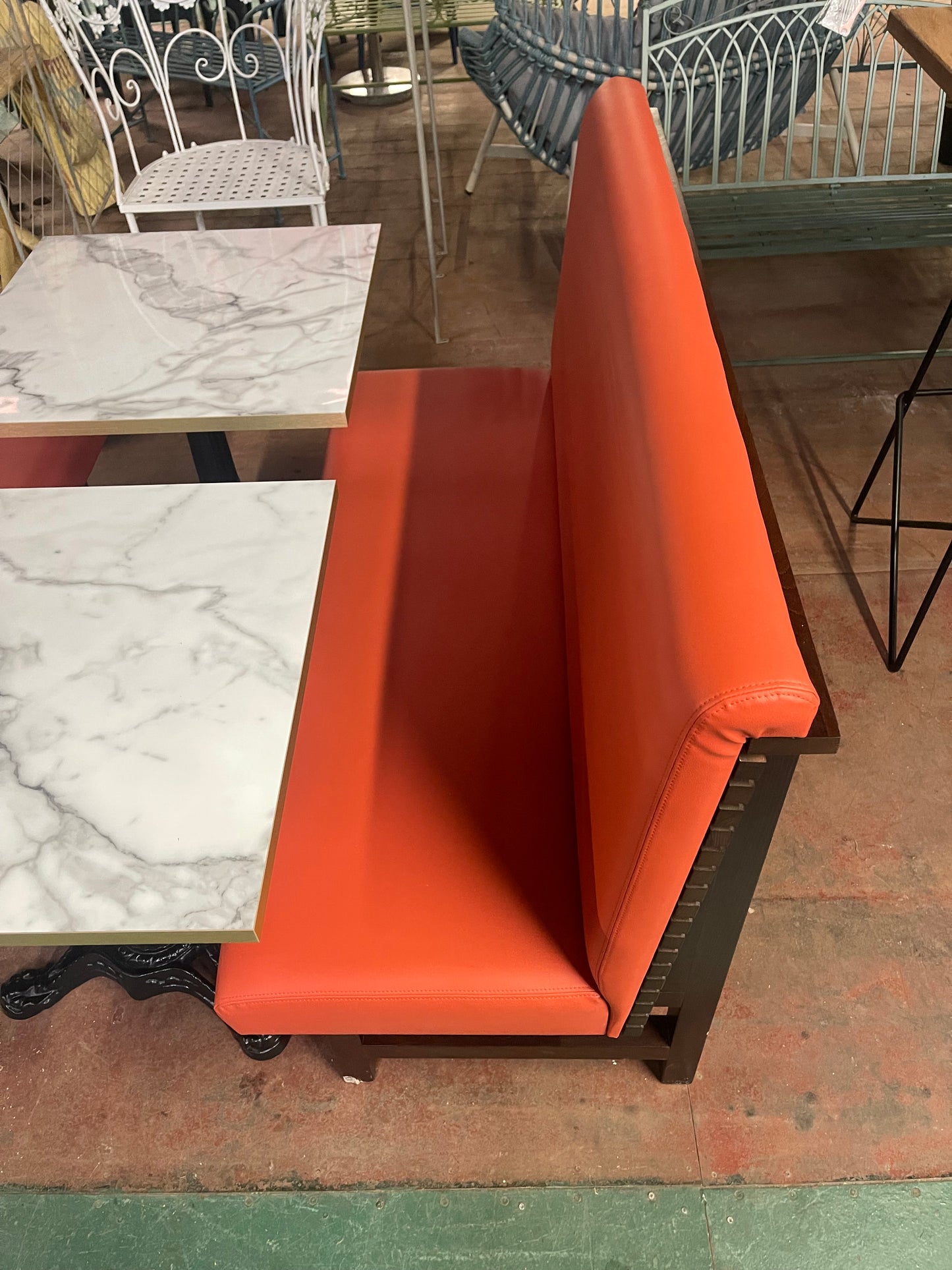 Pair of Red Leather Effect Wooden Booth Seating Benches for Hospitality