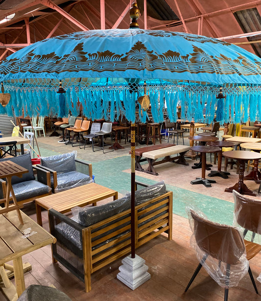 LARGE Handmade Bali Sun Parasol / Sky Blue and Gold (Base not included)