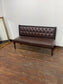 Brown Leather Effect Button Back Bench Sofa Settee Dark Wood Frame Upholstered